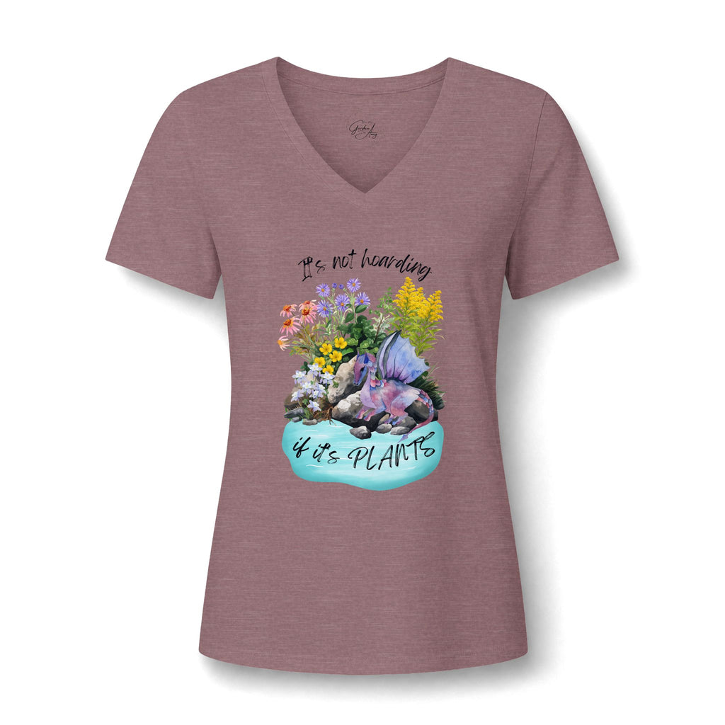 Women's V-Neck Tee — 'It's Not Hoarding if it's Plants' Floral Garden Graphic