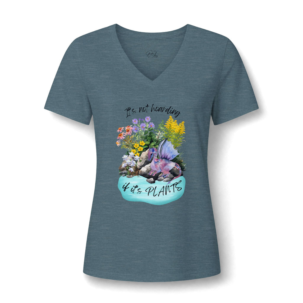 Women's V-Neck Tee — 'It's Not Hoarding if it's Plants' Floral Garden Graphic