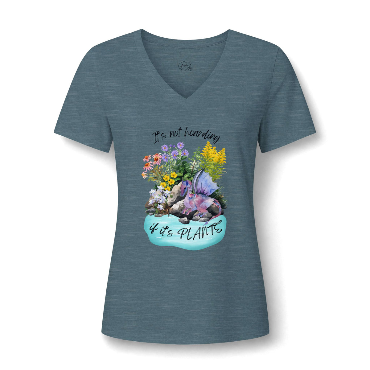 Women's V-Neck Tee — 'It's Not Hoarding if it's Plants' Floral Garden Graphic