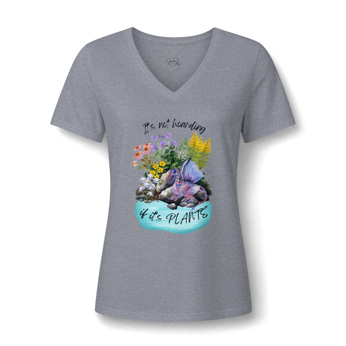 Women's V-Neck Tee — 'It's Not Hoarding if it's Plants' Floral Garden Graphic