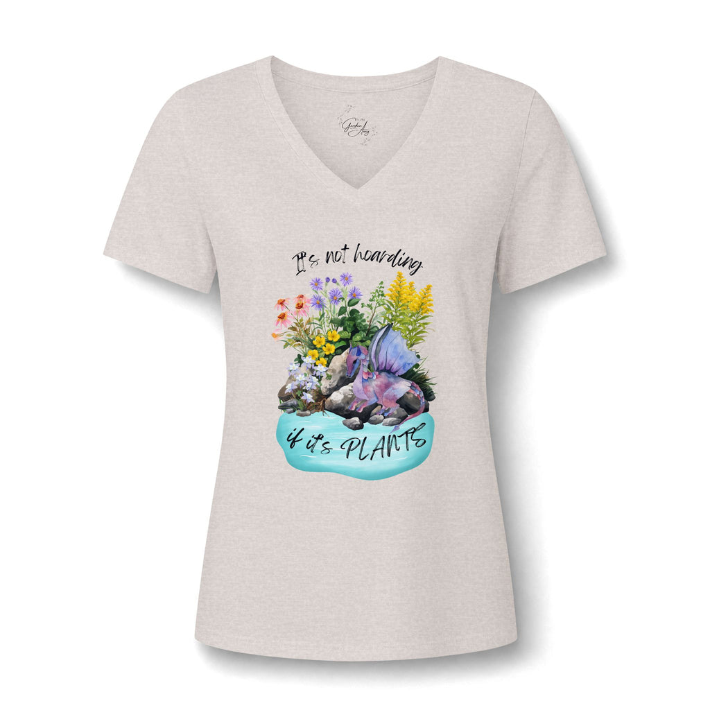 Women's V-Neck Tee — 'It's Not Hoarding if it's Plants' Floral Garden Graphic