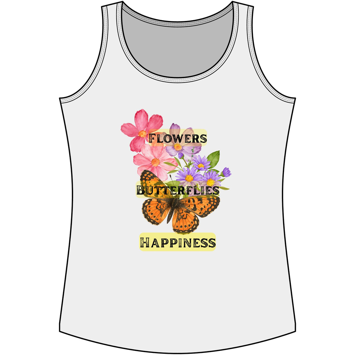 Flowers, Butterflies, Happiness Tank Top — Women’s Floral Butterfly Graphic