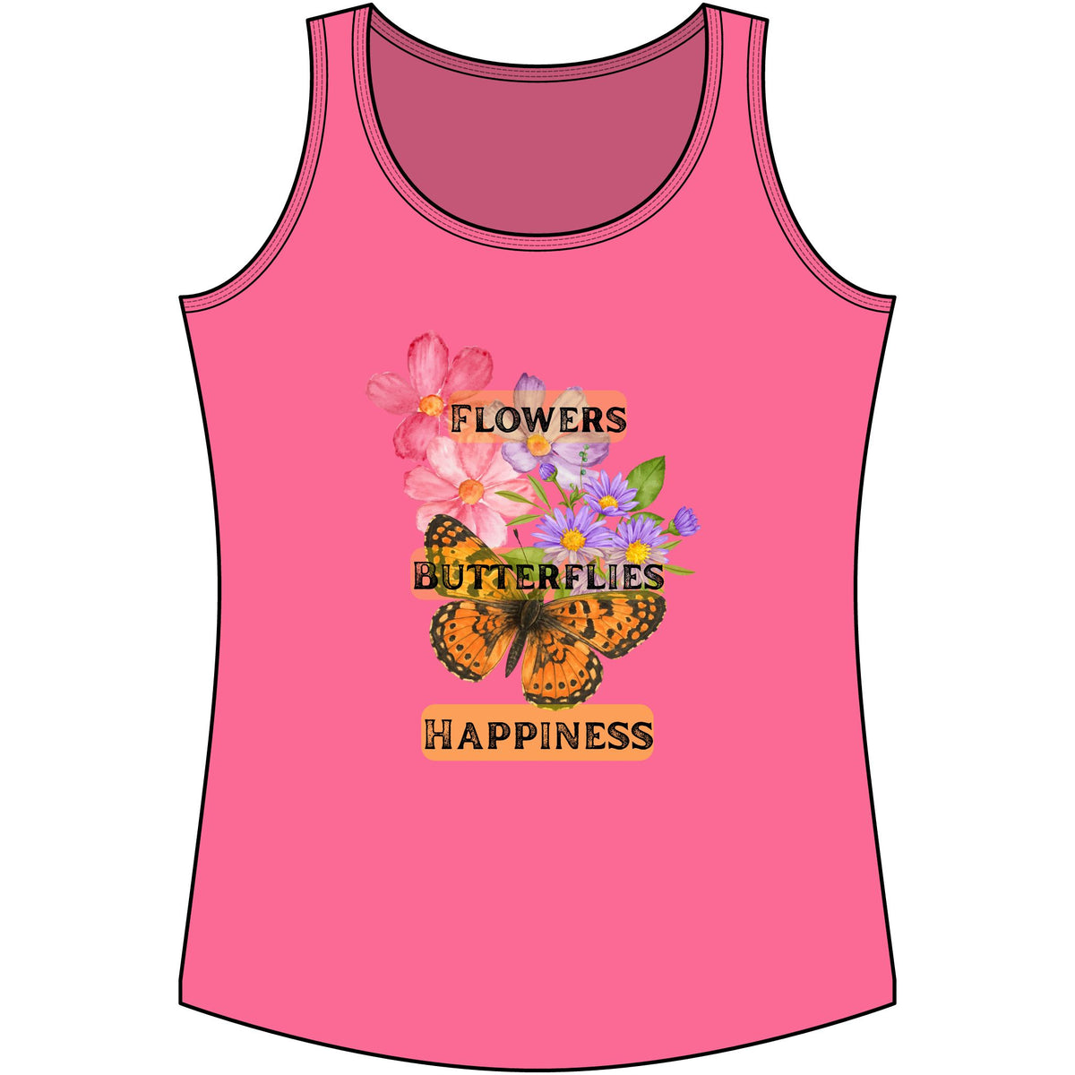 Flowers, Butterflies, Happiness Tank Top — Women’s Floral Butterfly Graphic