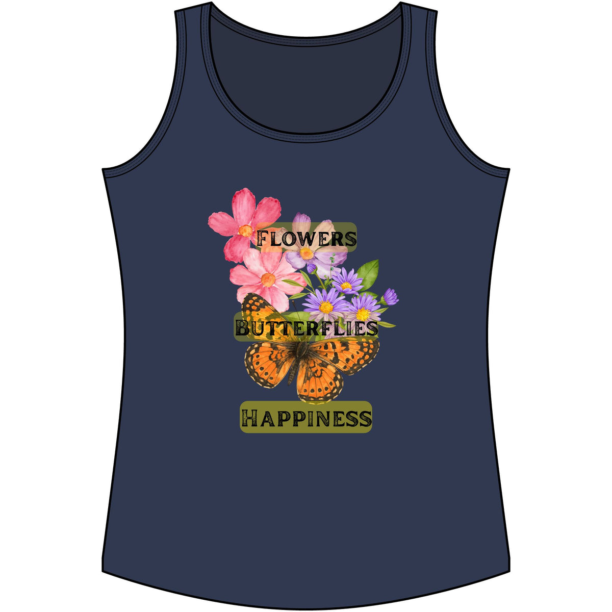 Flowers, Butterflies, Happiness Tank Top — Women’s Floral Butterfly Graphic